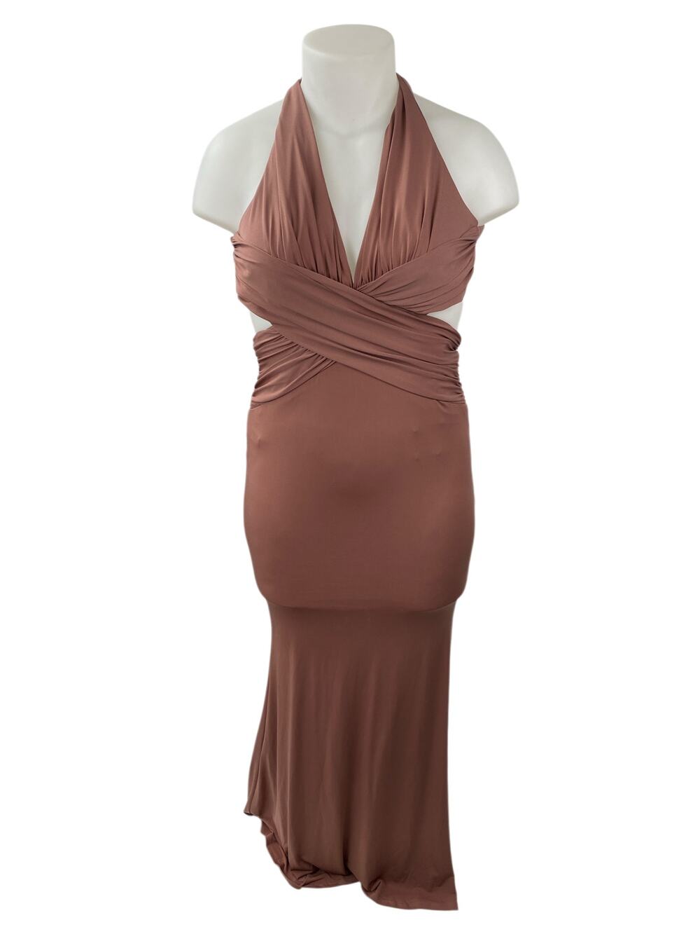 NEW Katie May Blush Pink Sleeveless Halter V Neck Open Back Bridesmaid Dress M